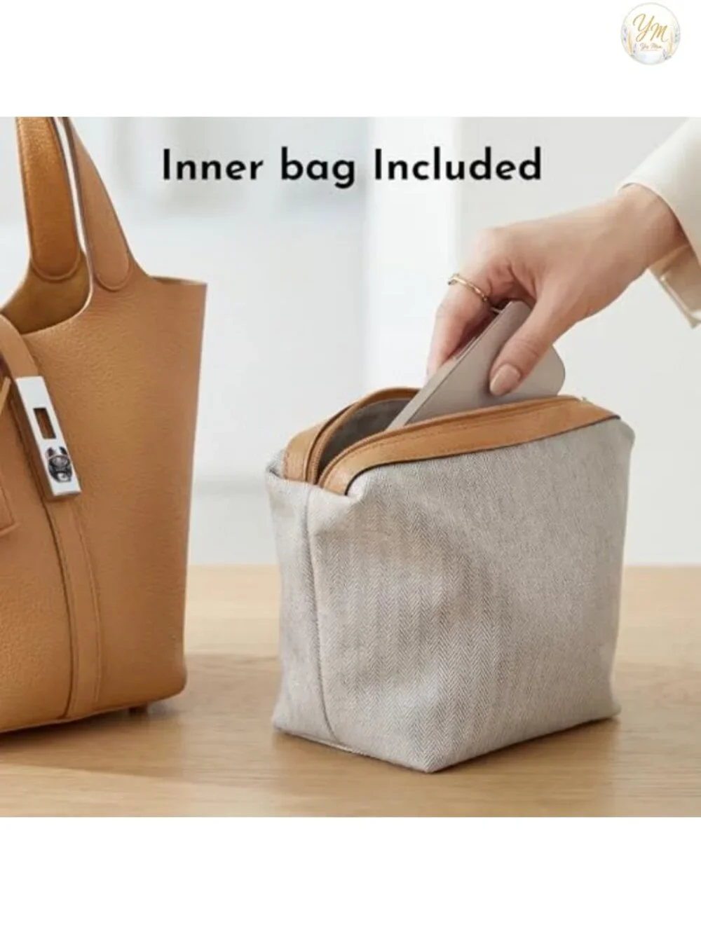Vegan Leather Bucket Purse with Detachable Pouch Top Handle Handbag Shoulder Bag